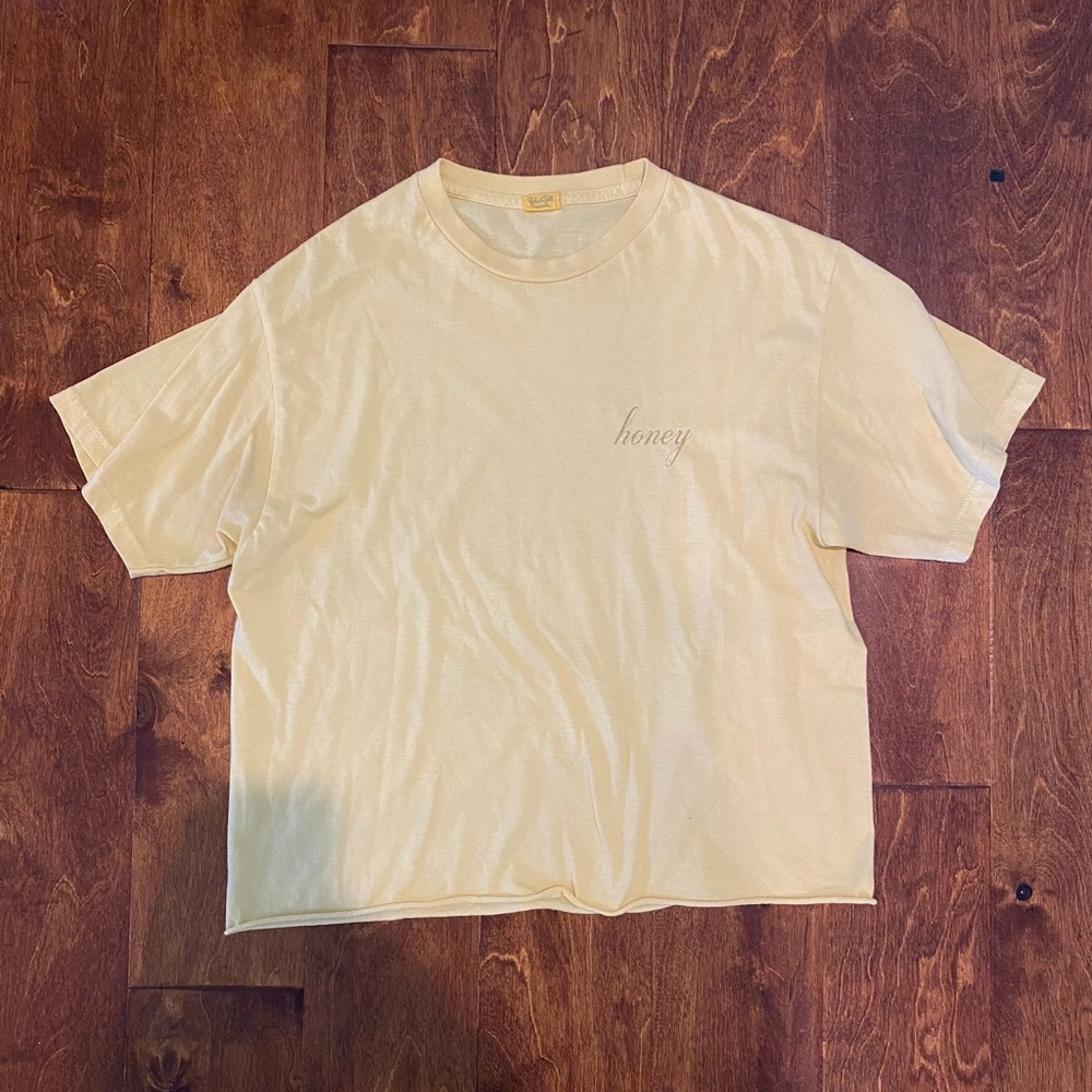 Brandy Melville John Galt Honey Embroidered Crop Tee